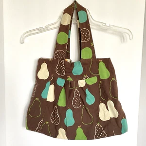 Handmade Pear Fabric Purse Bag Satchel Brown Green Blue Magnet Closure - Picture 1 of 14