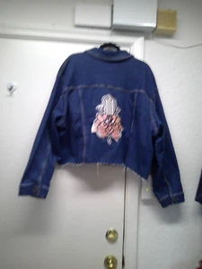 Ava & Viv, Blue, Denim Jacket, Wmn's Sz.3X, Grommet Close, Hand of God on Back - Picture 1 of 8
