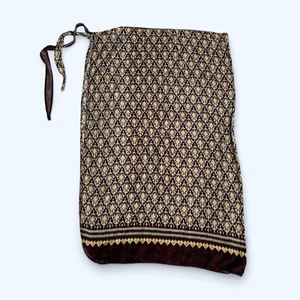 Vintage Long Beach Cover Up Sarong Wrap Style One Size Burgundy & Yellow - Picture 1 of 5