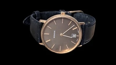 Reloj de vestir Edox chapado en oro para hombre 17 joyas esfera suiza de oro ahumado Foto 1 de 4