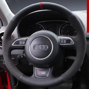 For Audi A1 DIY Hand-stitched Car Steering Wheel Cover Black Hole/Suede Leather - Picture 1 of 6