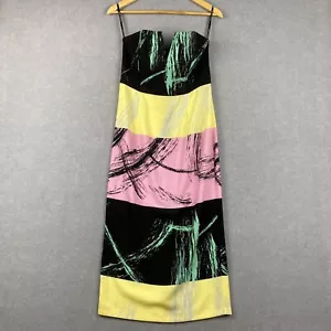 Shona Joy Dress Womens 10 Colourful Abstract Shift Off the Shoulder Back Slit - Picture 1 of 8