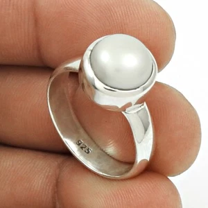 Round Pearl Gemstone 925 Sterling Silver June Cocktail Daughter Anniversary Ring - Picture 1 of 6