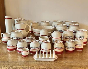 Vintage Sadler Kleen Kitchen Ware Red & White Stripe Pots Jars Containers - Picture 1 of 15