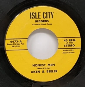 Aken & Beeler Honest Men / Shirttails 7" Vinyl 45 Isle City Records 4473 Rare - Picture 1 of 4