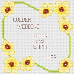 Cross Stitch Wedding Anniversary Sampler Kit or Pattern Florashell Golden Flower - Picture 1 of 1