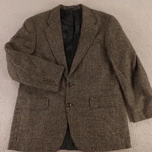 VINTAGE Tweed Jacket M Brown Prince of Wales Check Ralph Lauren Wool Blazer 41R - Picture 1 of 17