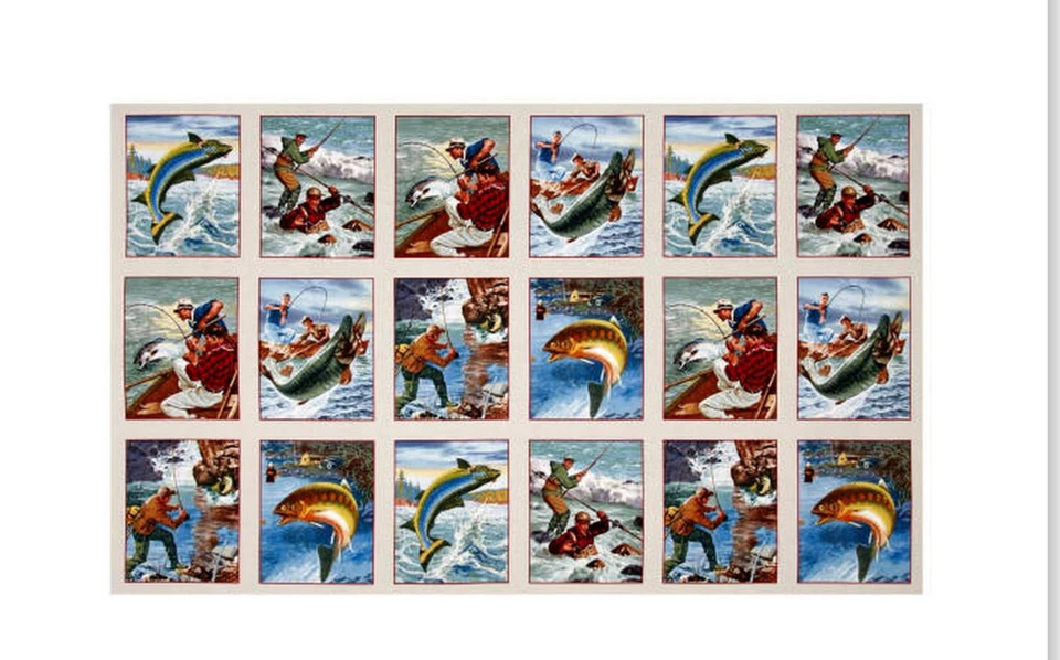 Tela náutica de peces pesca algodón tostado crema #8403 Elizabeths Studio panel de 24" Foto 1 de 1