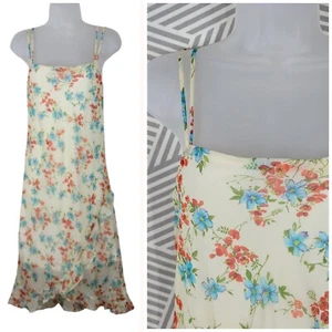 Vintage Slip Dress size 6/8 Floral Cottagecore alt Midi Ruffle Event Yellow - Picture 1 of 8