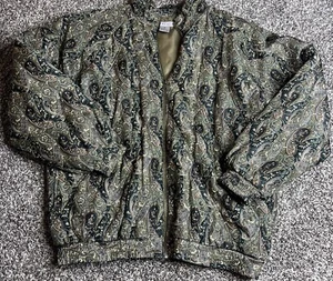 Vintage Robert Stock Damen S 100 % Seide durchgehender Reißverschluss Jacke Paisley Blumenmuster gefüttert gebraucht, in einwandfreiem Zustand - Bild 1 von 7