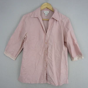 Katies Top Womens 10 Pink Linen Collar Button Blouse Shirt Coastal Resort Ladies - Picture 1 of 13