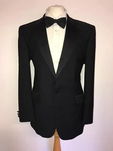 AUSTIN REED - Herren SCHWARZ WOLLE Dinner ANZUG - 40 Reg - W34 L30 - WUNDERSCHÖNER SMOKING - Bild 1 von 12