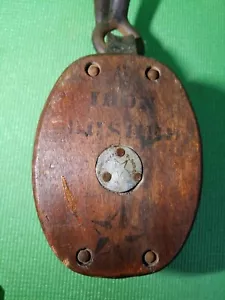 ANTIQUE BOSTON LOCKPORT WOOD MARITIME NAUTICAL BARN FARM DOUBLE BLOCK PULLEY ? - Picture 1 of 12