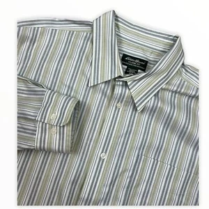 Eddie Bauer Mens Green Blue Striped Button Front Long Sleeve Dress Shirt XXL - Picture 1 of 4