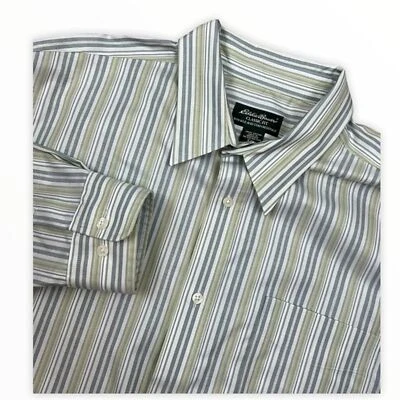 Eddie Bauer Mens Green Blue Striped Button Front Long Sleeve Dress Shirt XXL - Image 1 of 4