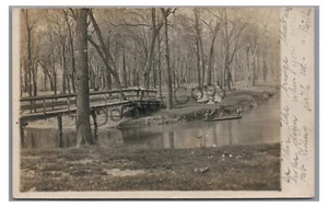 RPPC Park, Creek Bridge near PORTLAND IN Indiana Vintage Real Photo Postcard - Picture 1 of 2