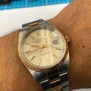 ROLEX OYSTER PERPETUAL DATE 15233 34MM STEEL & GOLD 100% GENUINE SAPPHIRE - Picture 1 of 24