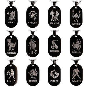 Collana segno zodiacale leone ariete cancro catena ciondolo dog tag oroscopo argento - Foto 1 di 13