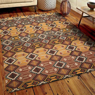 Multi Sizes Handmade 100% Wool Southwestern Modern Oriental Area Rug Rust Gold - Image 1 of 4