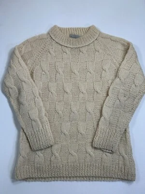 Vintage Marshall Field Sweater Mens XL Beige Wool Fisherman Cable Knit 70s Italy - Image 1 of 4