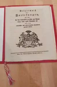 Printed Rare Dated 1792 of University of Cologne on the Rheine list of lectures - Bild 1 von 10