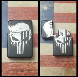 TRUMP punisher Skull laser engraved lighter BLACK Metal - Picture 1 of 2
