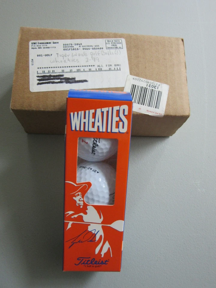 Pelotas de golf Tiger Woods Wheaties de 1990 promoción Titleist caja original con papeleo Foto 1 de 1