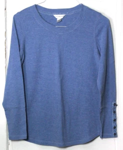 CHRISTOPHER & BANKS WAFFLE TEXTURE TEE SHIRT woman size M light blue long sleeve - Picture 1 of 5