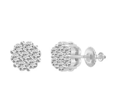 Aretes con racimo de flores de diamantes de 0,25 quilates de oro blanco de 14 k con rosca trasera Foto 1 de 3