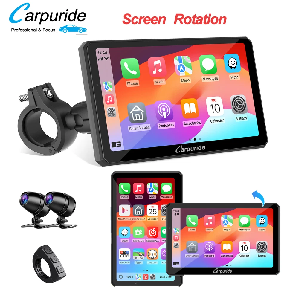 Carpuride W712D Moto Estéreo Impermeable Doble Cámara Inalámbrica Carplay Android Automático Foto 1 de 4