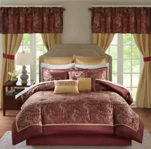 Set piumone 24 pezzi firmato Madison Park Hollywood Glam accogliente - regina - rosso - Foto 1 di 14