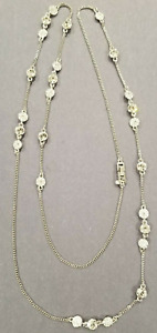 SILVER TONE ROUND CRYSTAL AND RHINESTONE FLAPPER NECKLACE 42" BY GIVENCHY