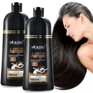 2 x Black Hair Dye Shampoo Instant Herbal Hair Dye Shampoo Grey Coverage 500ml - Picture 1 of 25