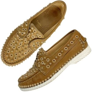 Christian Louboutin Yacht Spikes Cognac Leather Calf Flats Loafers 36.5 - Picture 1 of 14