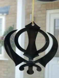 Extra Grande Impresionante Espejo Retrovisor Acrílico Negro Khanda Punjabi Sikh Colgante Coche - Imagen 1 de 2