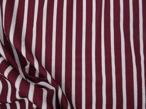 Bullet Printed Liverpool Textured Fabric 4 way Stretch Burgundy White Stripe W41 - Picture 1 of 1