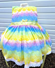 DREAM SALE 0-5 years BABY GIRLS pastel rainbows twirly lined tie belt  dress