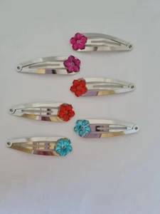Pack of 3 sets of silver snap hair clips with tropical flowers - Picture 1 of 1