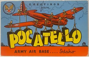 GRÜSSE VOM POCATELLO IDAHO ARMEE LUFTWAFFENSTÜTZPUNKT ~ MILITÄR GROSSER BRIEF LEINEN POSTCRD - Bild 1 von 2