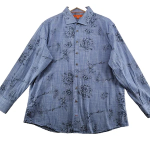 Tallia Men's Size 17-17.5-34/35 Blue Floral Pinpoint Long Sleeve Dress Shirt - Picture 1 of 13