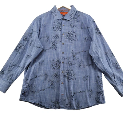 Мужская сорочка Tallia размер 17-17,5-34/35 синий цветочный узор точечный рукав - Изображение 1 из 4