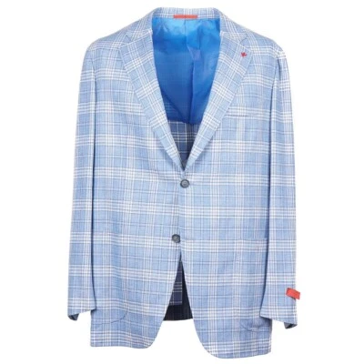 Isaia Slim-Fit Sky Blue Check Wool-Silk-Linen Sport Coat 48R (Eu 58) NWT - Image 1 of 4