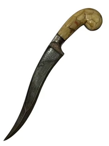 Indo Persian Silver Kofthgiri Worked Damascus Blade Short Sword bone grips 15” - Picture 1 of 13