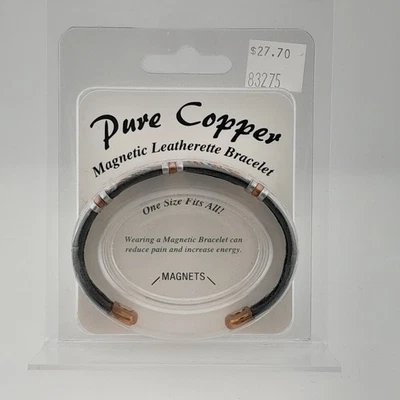 Pulsera magnética envuelta en cuero de cobre macizo puro para hombres mujeres brazalete joyería Foto 1 de 4