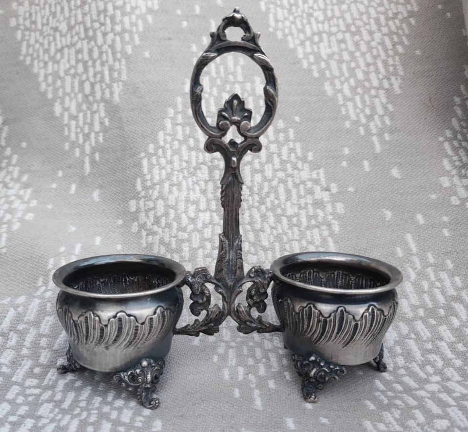 Ancien serviteur saleron salière poivrier argenté / argent sans poinçon début XX - Photo 1/4