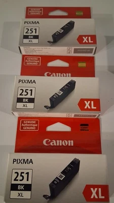Genuine Canon Pixma 251XL BK Black Ink Factory SEALED Box - 3 Pack - Image 1 of 3
