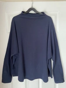 Lands End Navy Oversized Cotton Funnel Neck Top Size M - Picture 1 of 7