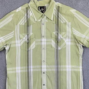 Guess Shirt Button Up Mens 2XL Green White Plaid Pearl Snap Flap Pockets Casual - Picture 1 of 8