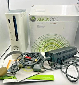 Microsoft Xbox 360 120GB White Console W/ Box Powers On No Disc Tray Parts - Picture 1 of 16