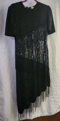 Vestido Negro Vintage Elegante Completamente Cuentas y Lentejuelas Por SCALA Talla S Foto 1 de 4